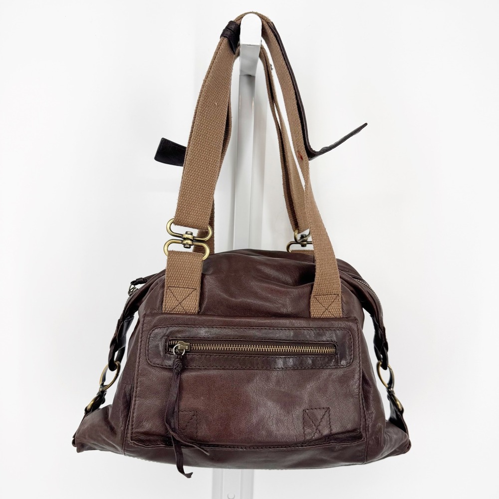 Ecco Brown Leather Crossbody Satchel Bag Antique Brass Hardware Medium